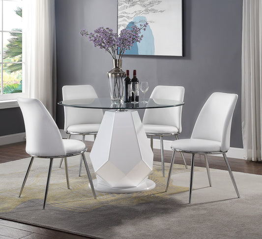 Chara White High Gloss & Clear Glass Top Dining Table ACME East