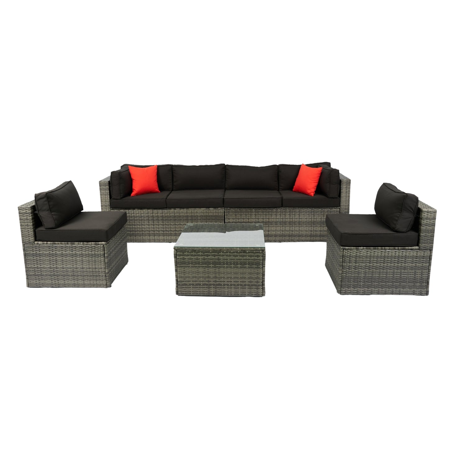 5 Pieces PE Rattan sectional Outdoor Furniture Cushioned U Sofa set with 2 Pillow Grey wicker + Black Cushion House to Home Furnishings LLC