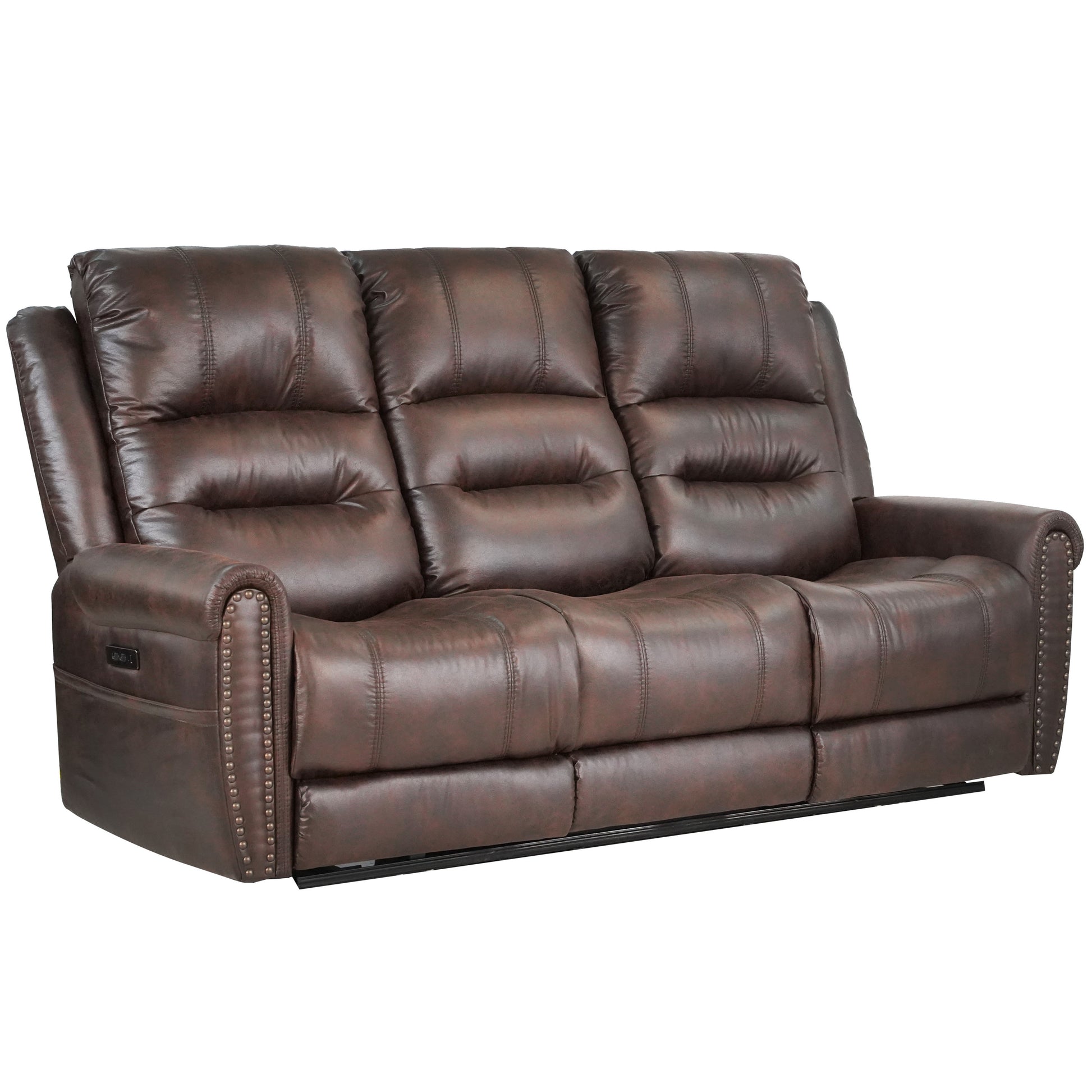 Slora Leather Gel Brown Power Reclining 81.5" Sofa With Power Headrest and Dropdown Center Table ( Sofa ) House to Home Furnishings LLC