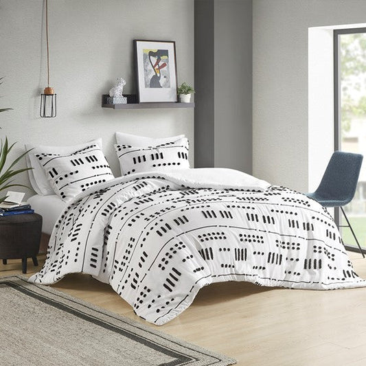 Clip Jacquard Duvet Cover Set Black/White Twin XL Olliix.com