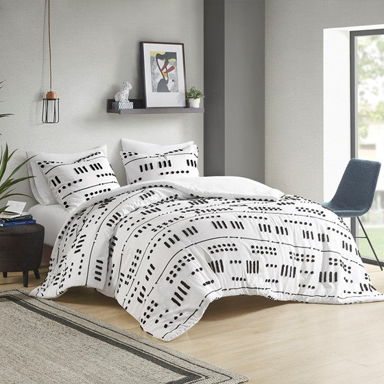 Clip Jacquard Duvet Cover Set Black/White Full/Queen Olliix.com