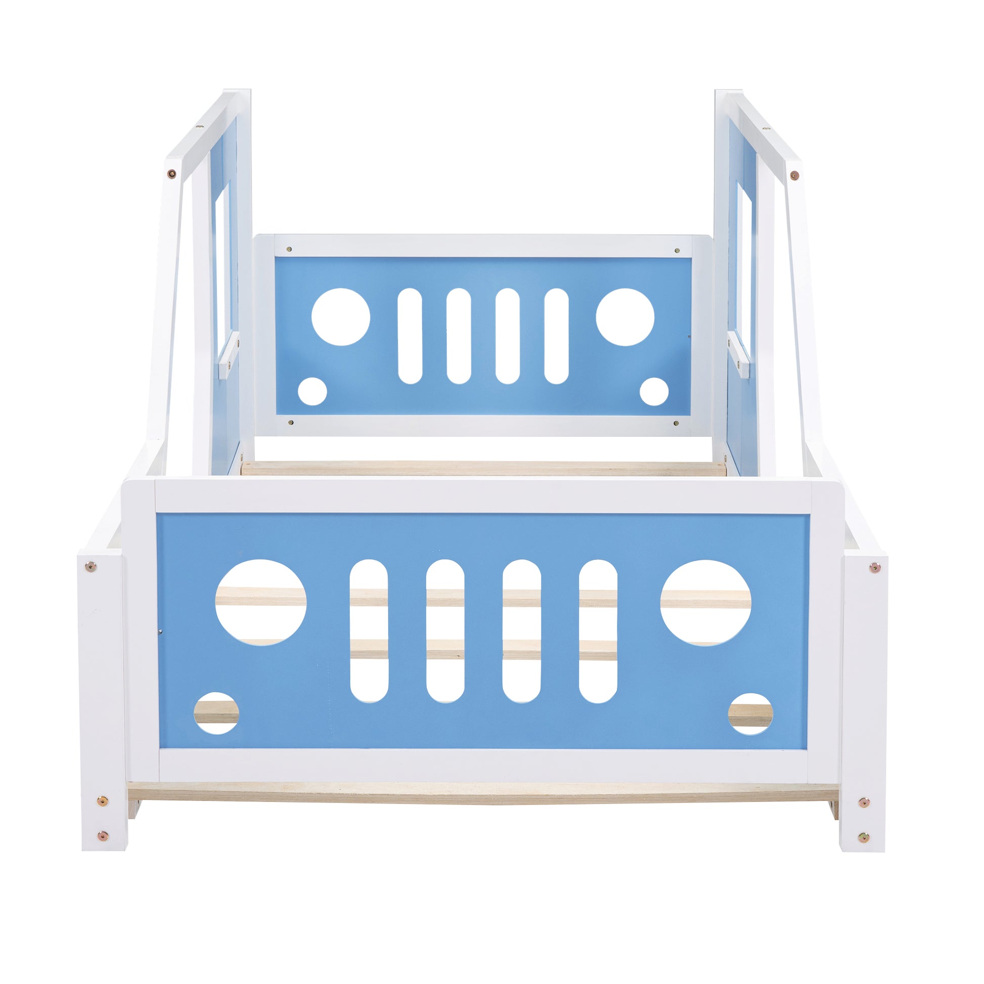 Twin Size Classic Car-Shaped Platform Bed with Wheels,Blue House to Home Furnishings LLC