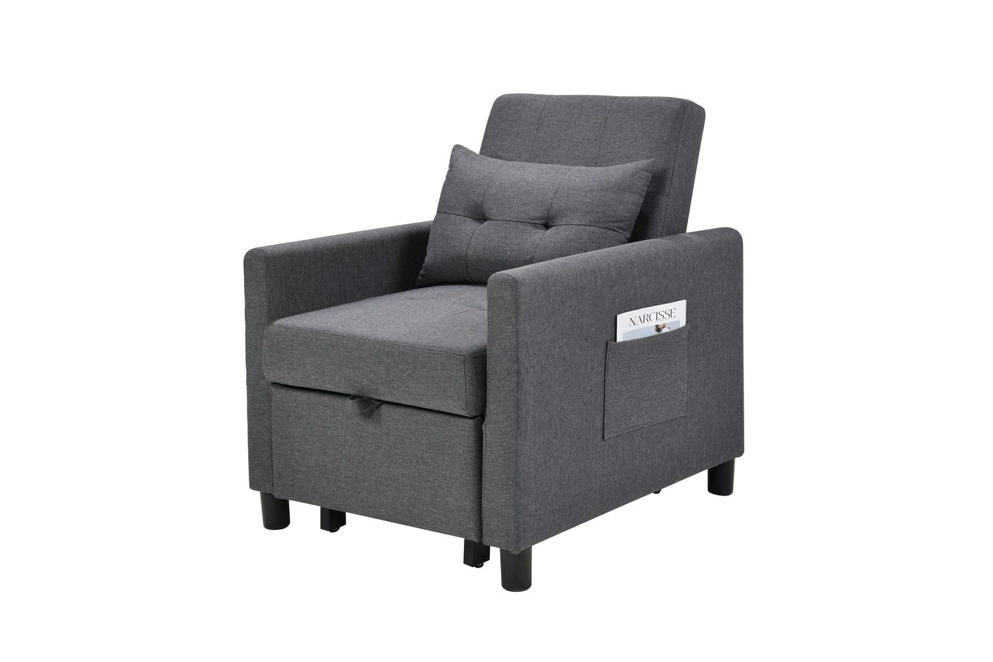 Single Sofa Bed with Pullout Sleeper, Convertible Folding Futon Chair, Lounge Chair Set with 1pc Lumbar pillow, Drak Gray color fabric House to Home Furnishings LLC