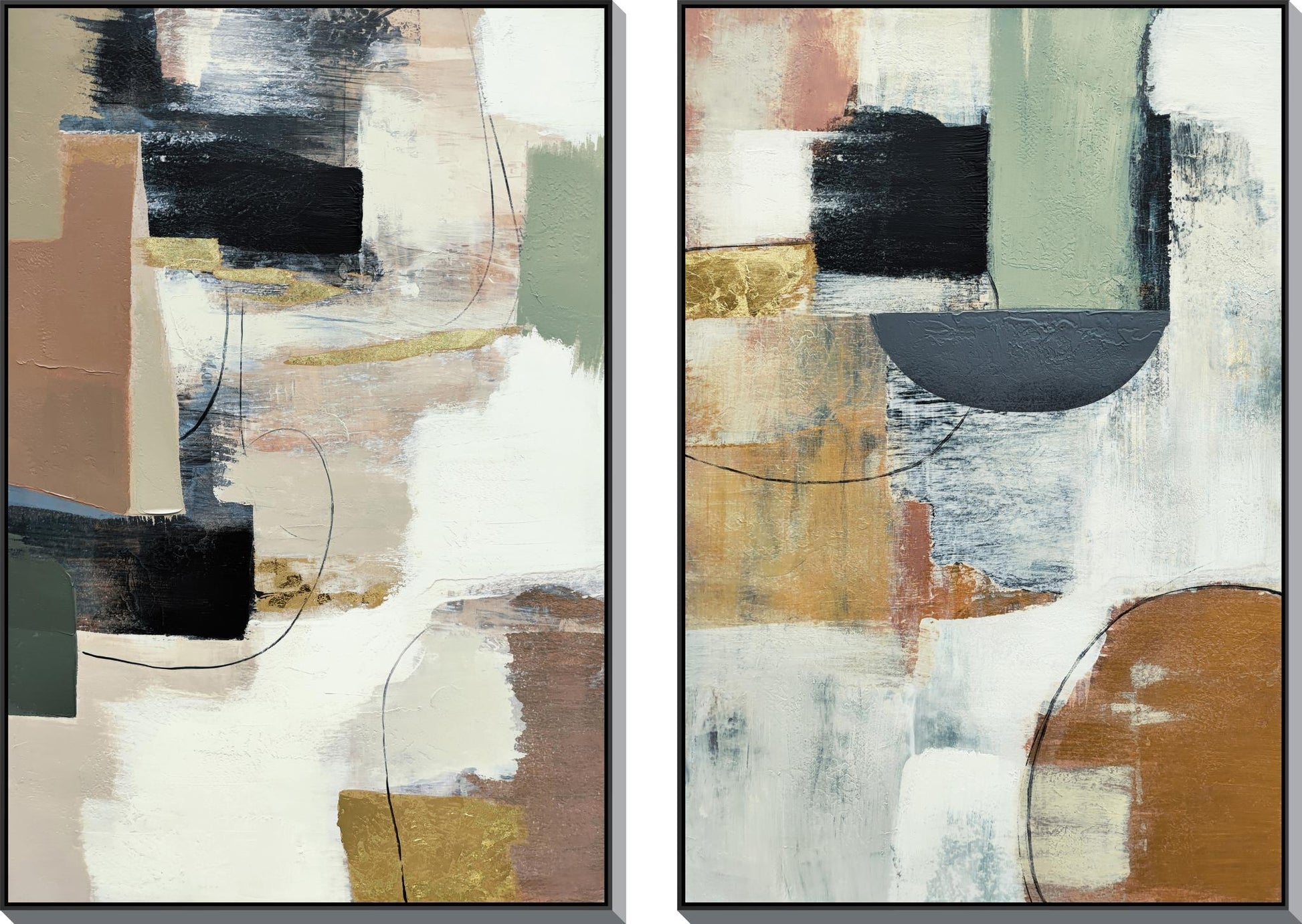 32x47 Hand Painted Textured Canvas in Frame (Set of 2) - Beige Classy Art