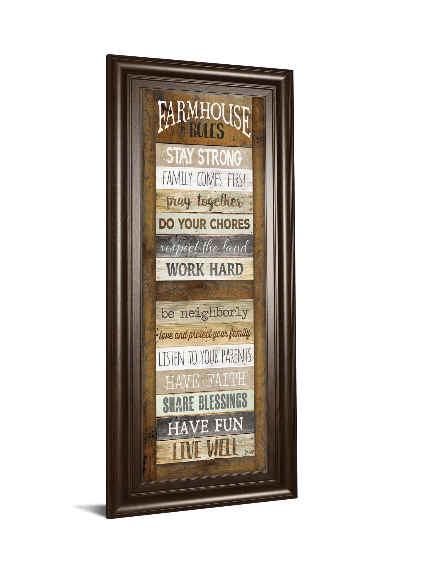 Farmhouse Rules Shutter By Marla Rae - Framed Print Wall Art - Dark Brown Classy Art