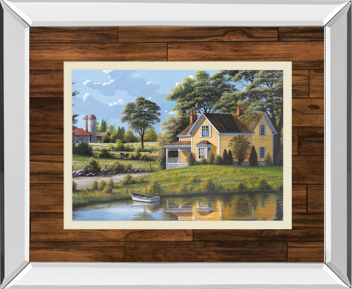 Yellow House By Saunders - Mirror Framed Print Wall Art - Green Classy Art