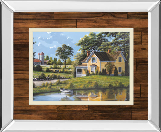 Yellow House By Saunders - Mirror Framed Print Wall Art - Green Classy Art