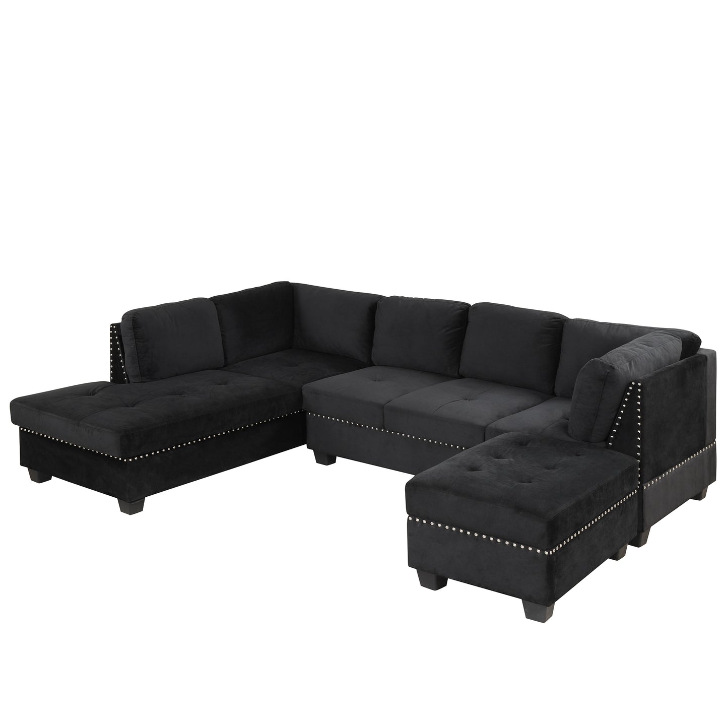 104.5" Reversible Sectional Sofa Space Saving with Storage Ottoman Rivet Ornament L-
shape Couch for Small or Large Space Dorm Apartment,Black(Old:SG000406AAA) House to Home Furnishings LLC