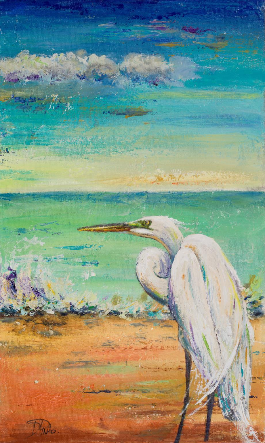 34x44 Framed Small - Great Egret II By Patricia - Blue Classy Art