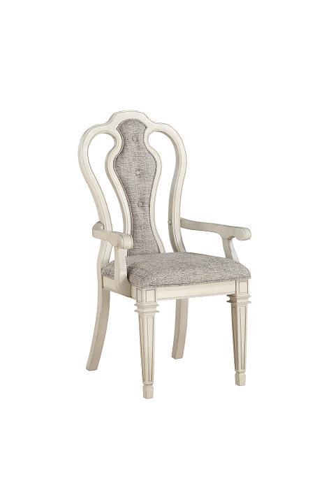 Kayley Linen & Antique White Arm Chair ACME East