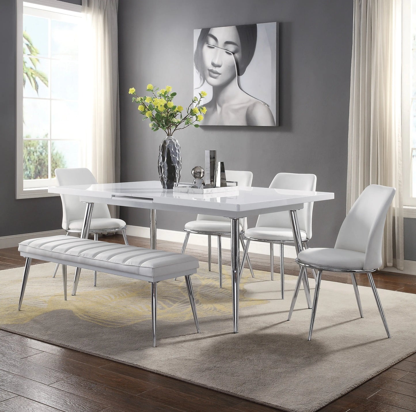 Weizor White High Gloss & Chrome Dining Table ACME East