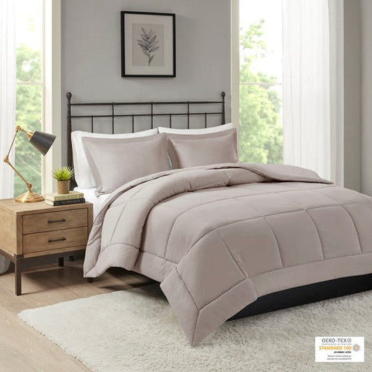 Microcell Down Alternative Comforter Mini Set Taupe Cal King Olliix.com