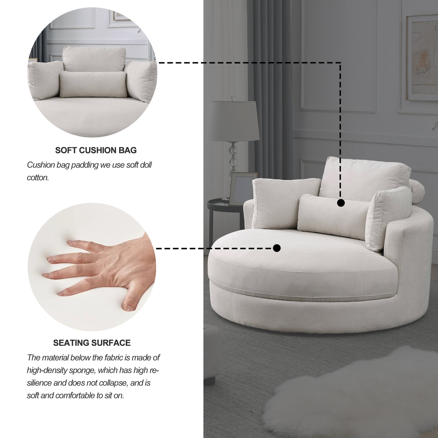 [Video] Welike Swivel Accent Barrel Modern Sofa Lounge Club Big Round Chair with Storage Ottoman Linen Fabric for Living Room Hotel with Pillows House to Home Furnishings LLC