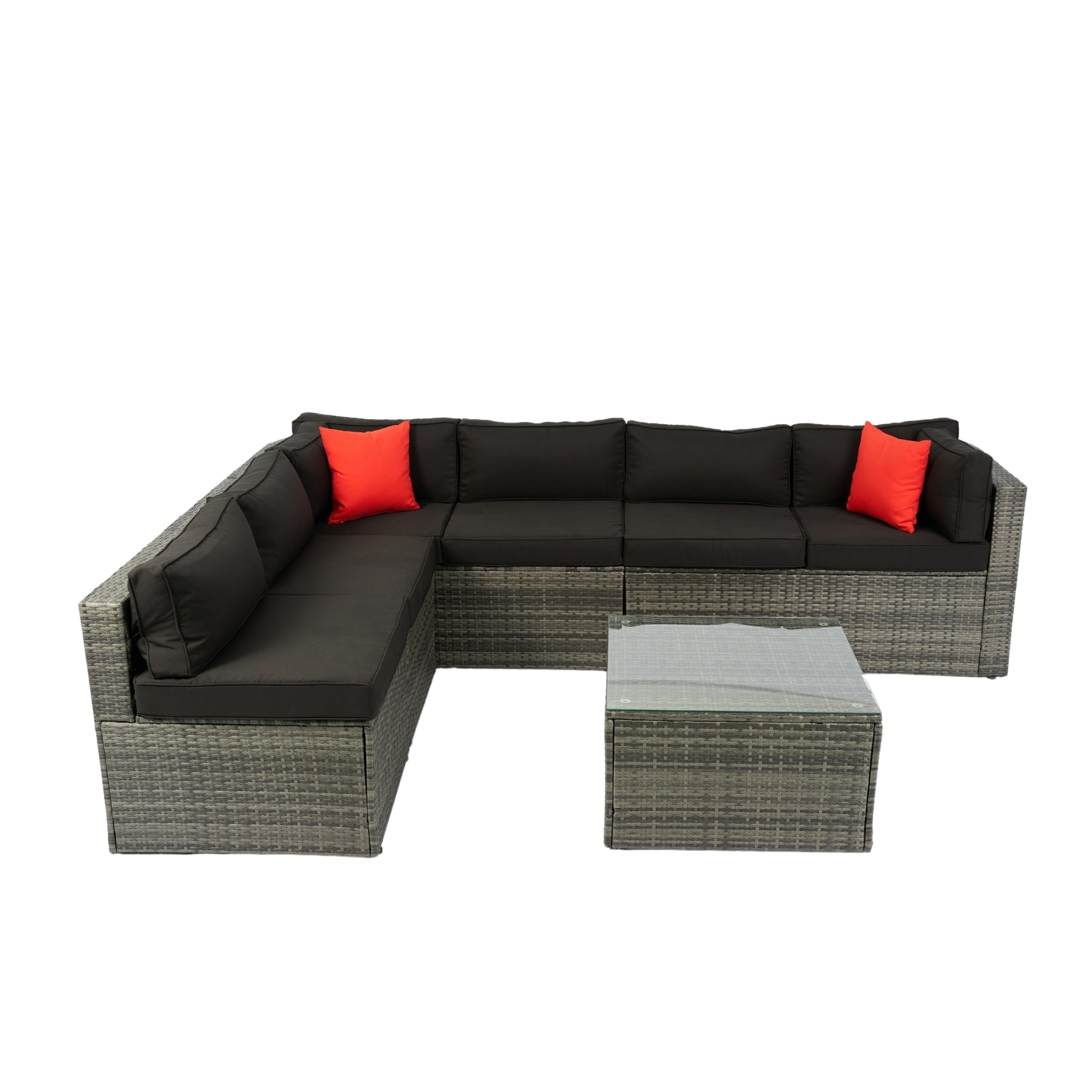 5 Pieces PE Rattan sectional Outdoor Furniture Cushioned U Sofa set with 2 Pillow Grey wicker + Black Cushion House to Home Furnishings LLC