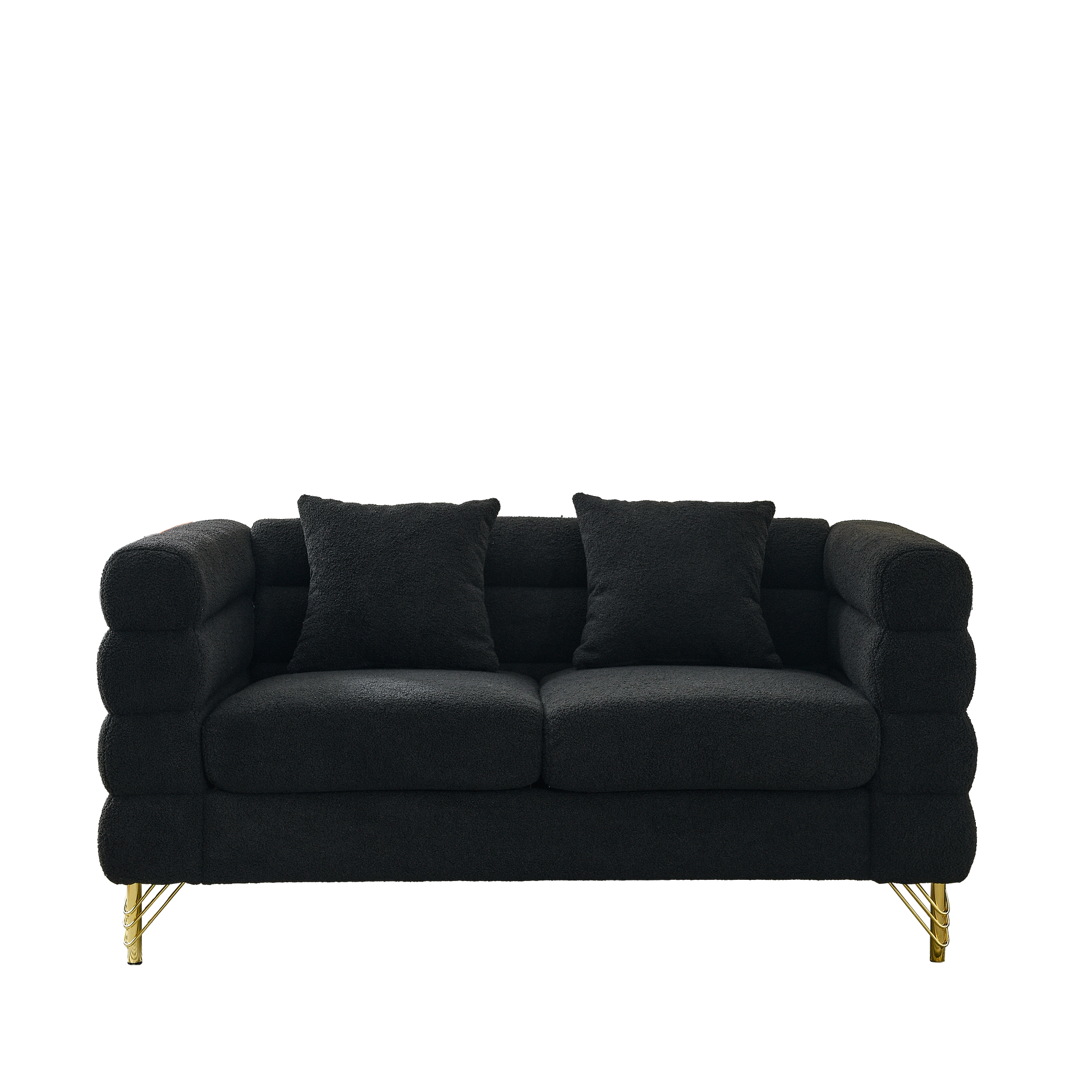 60 Inch Oversized 2 Seater Sectional Sofa, Living Room Comfort Fabric Sectional Sofa - Deep Seating Sectional Sofa, Soft Sitting with 2 Pillows for Living Room, Bedroom, Office, etc., Black teddy House to Home Furnishings LLC