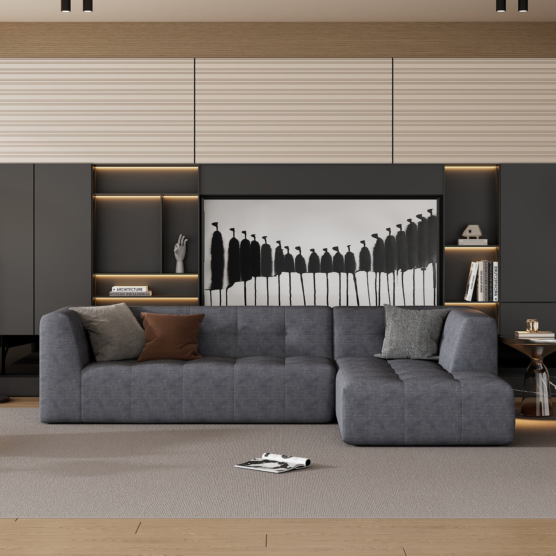 110.2”x72.8" Modular Modular Combination Living Room Sofa Set, Modern Minimalist Sofa, Living Room Upholstered Sofa Bed, Bedroom, 3pcs Computer Free Combination, L-Shaped,Dark Grey House to Home Furnishings LLC