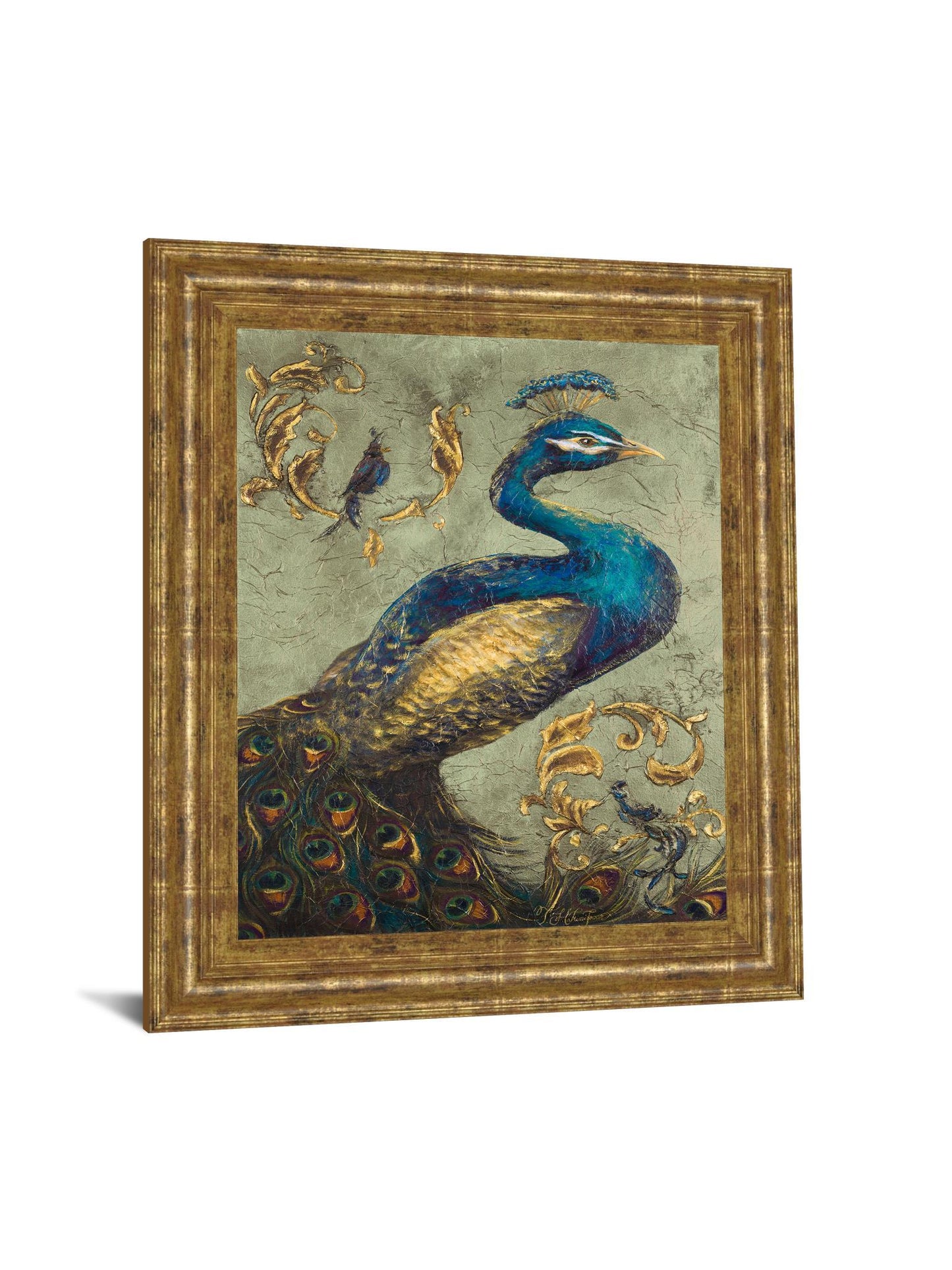 Peacock On Sage I By Tiffany Hakimipour - Framed Print Wall Art - Blue Classy Art