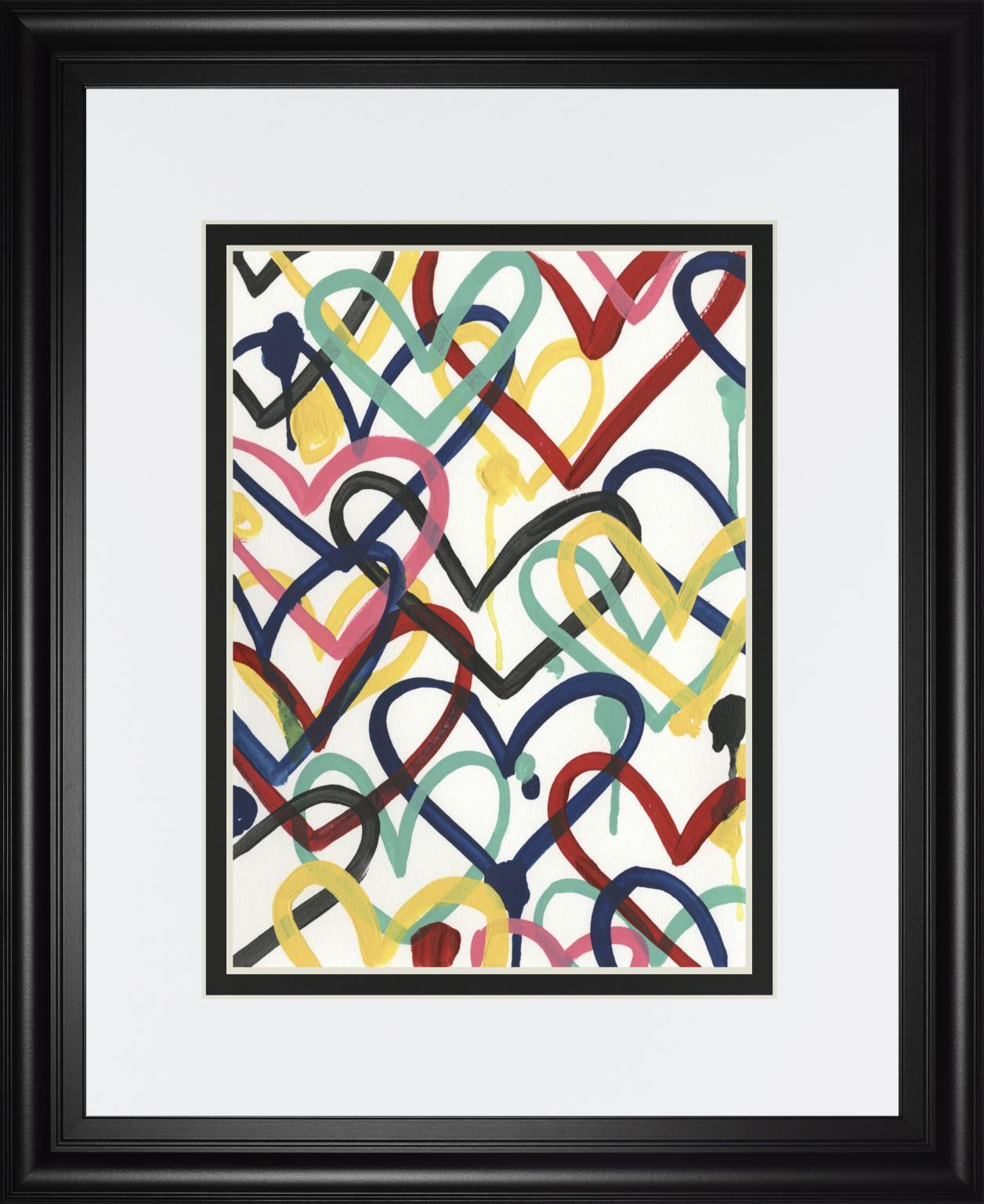 34x40 Heart Scribbles II By June Erica Vess - Red Classy Art