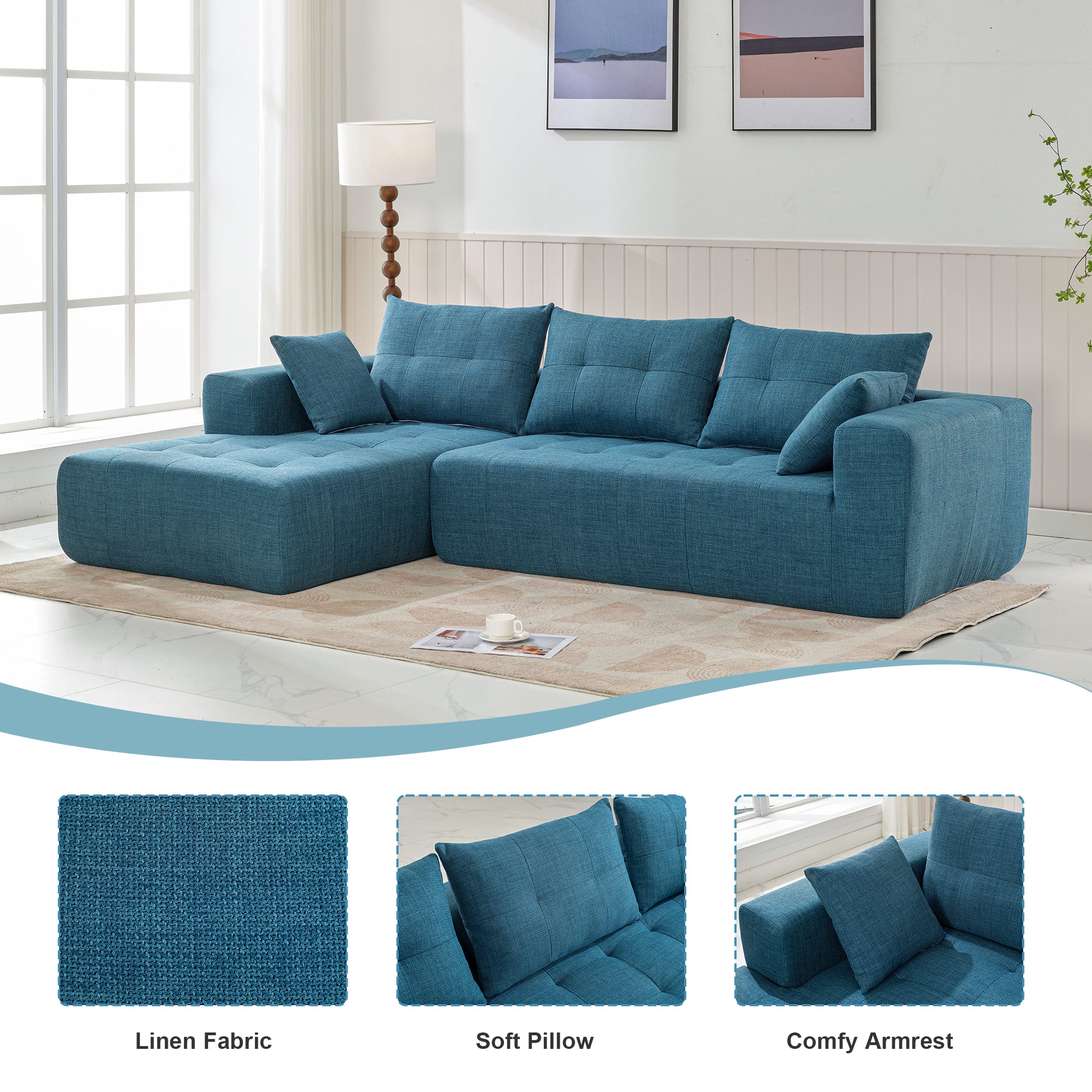 110x69" Modular Sectional Living Room Sofa Set, Modern Minimalist Style Couch, Installation-free sofa, Upholstered Sleeper Sofa for Living Room, Bedroom, Salon, 2 PC Free Combination, L-Shape, Linen House to Home Furnishings LLC