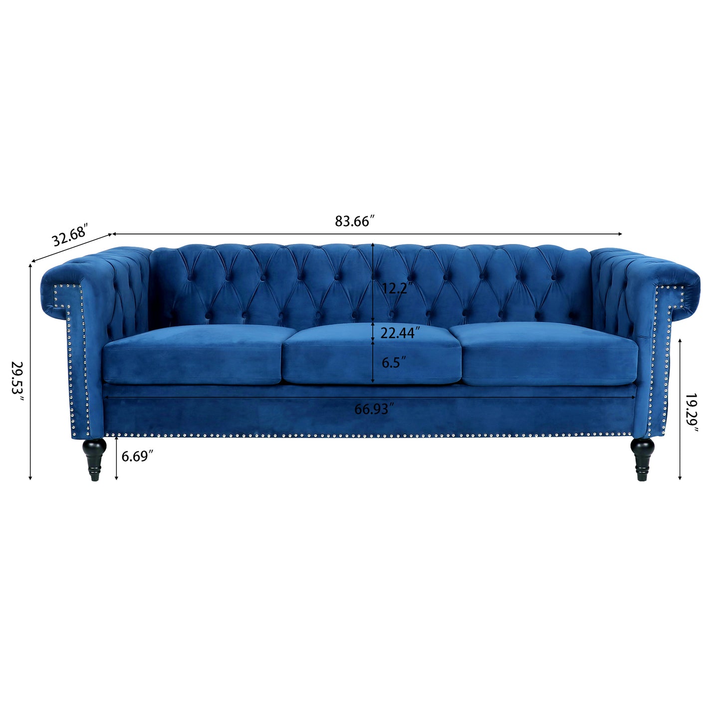 83.66 Inch Width Traditional  Square Arm removable cushion 3 seater Sofa House to Home Furnishings LLC