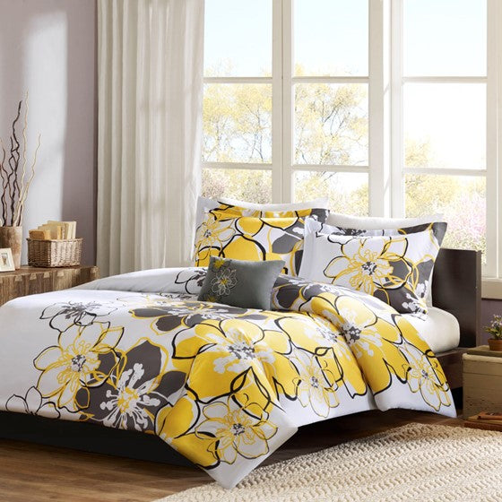 Floral Duvet Cover Set Yellow Twin XL Olliix.com