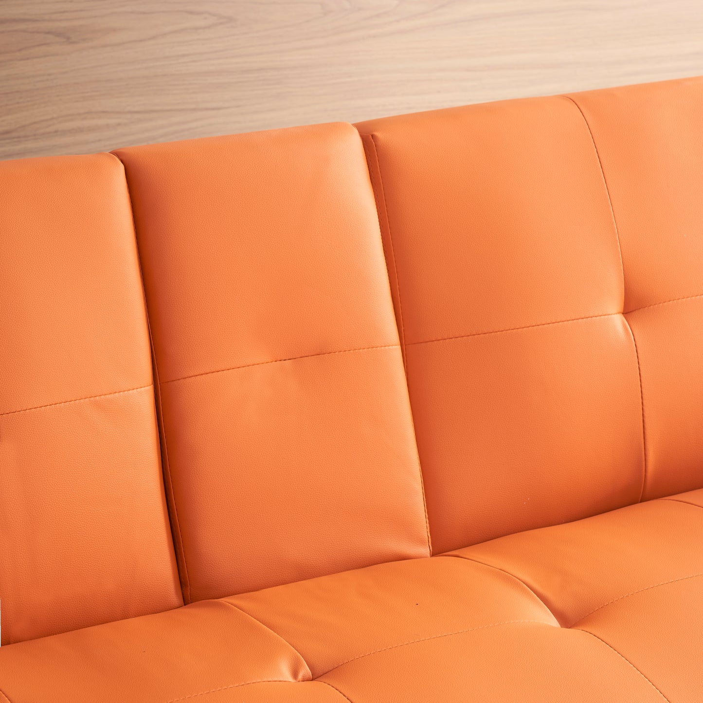 67" Orange Leather Multifunctional Double Folding Sofa Bed for Office with Coffee Table House to Home Furnishings LLC