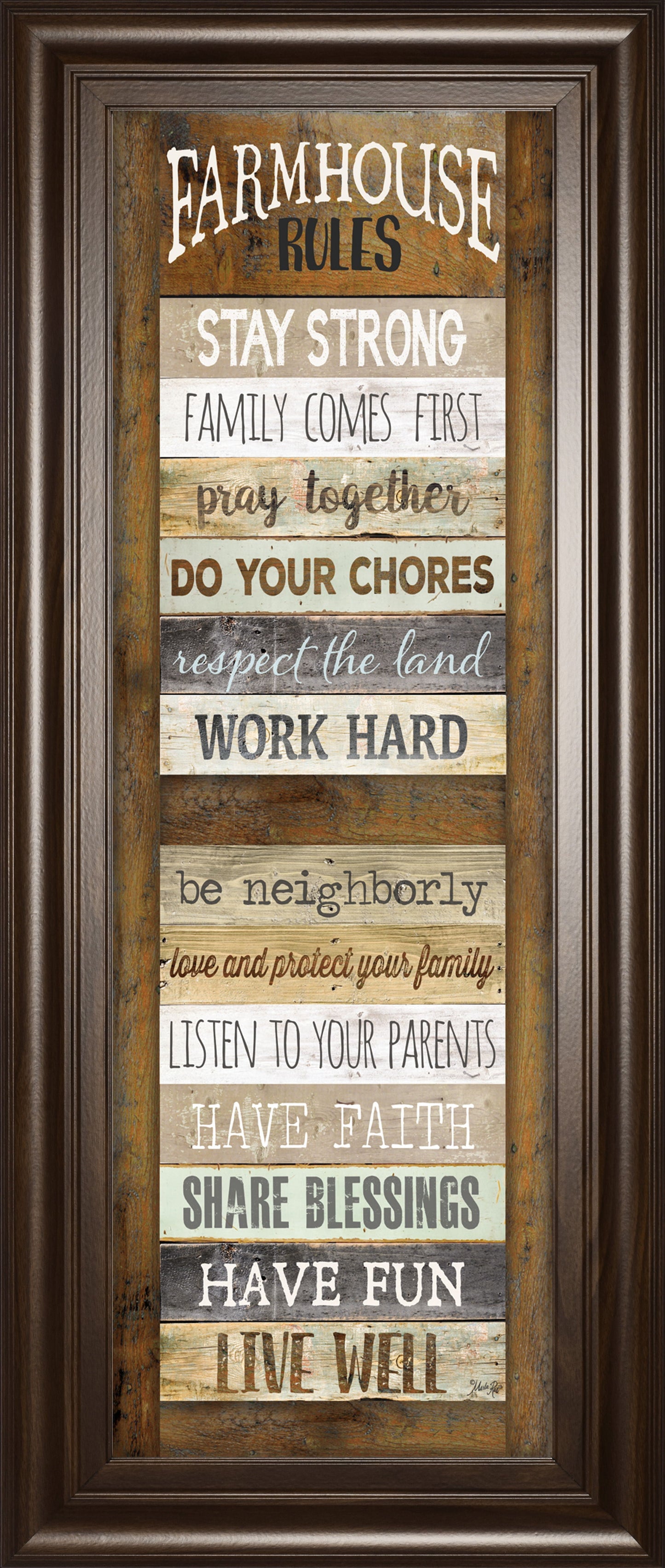 Farmhouse Rules Shutter By Marla Rae - Framed Print Wall Art - Dark Brown Classy Art