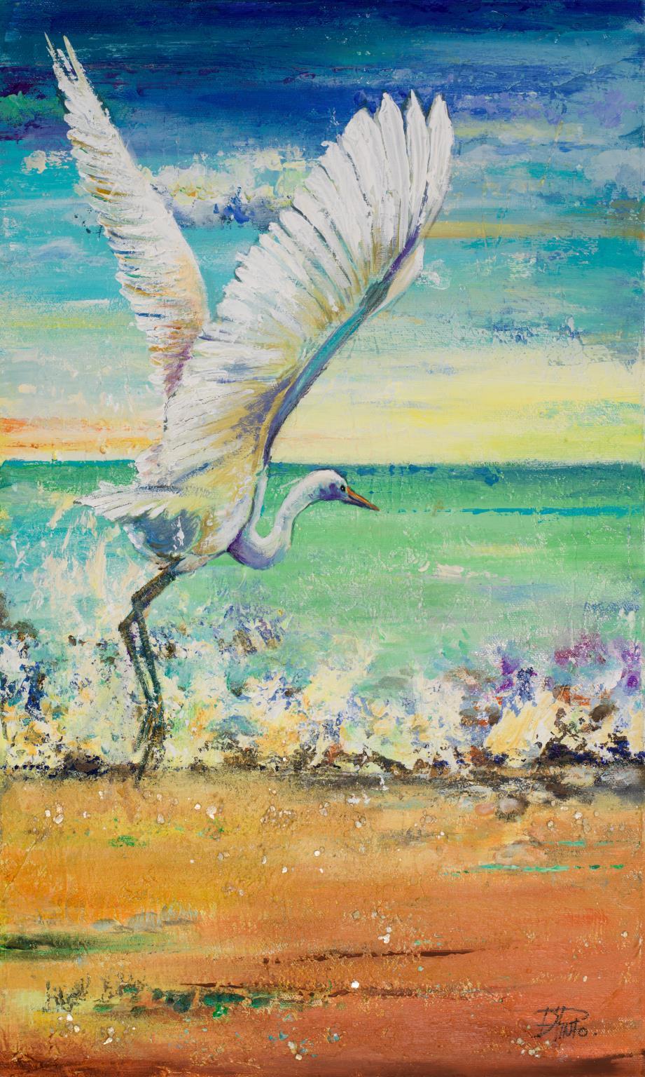 34x44 Framed Small - Great Egret I By Patricia - Blue Classy Art