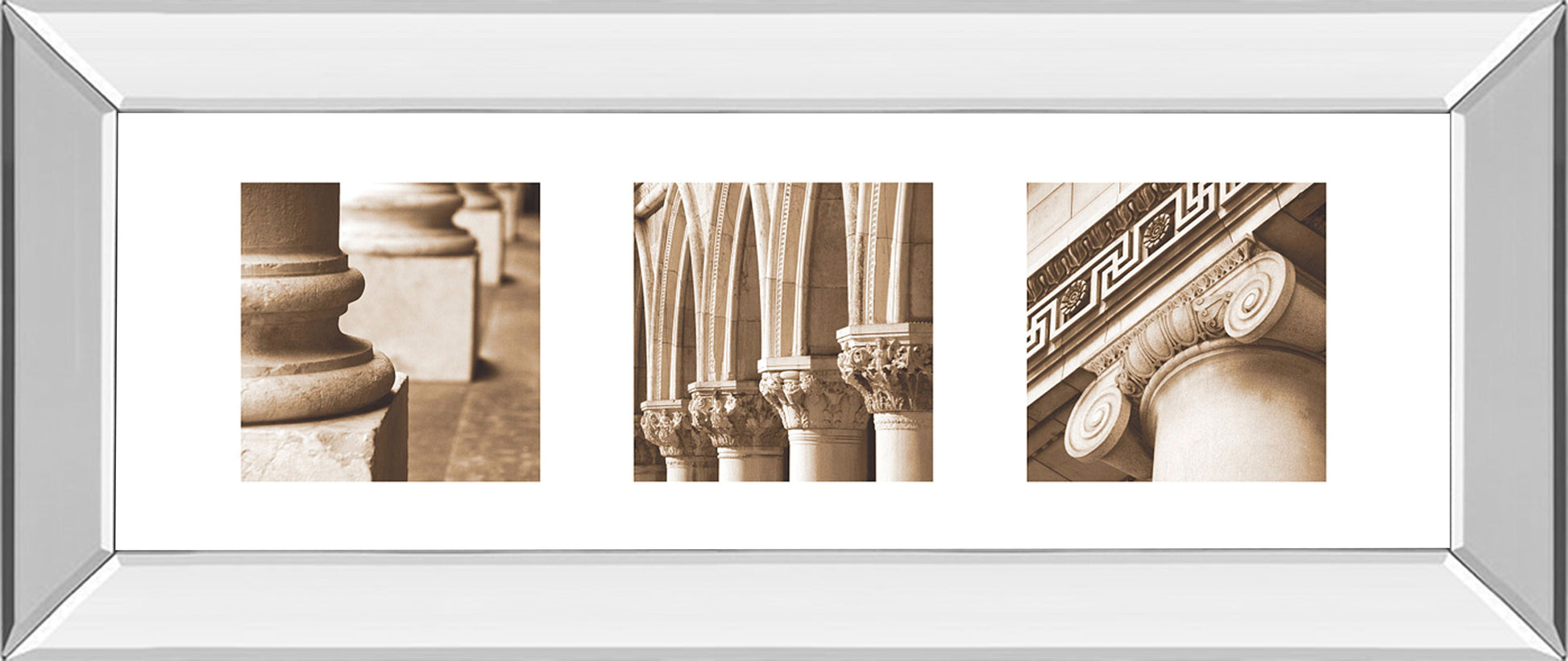 Architectural Triptych I By Tony Koukos - Mirror Framed Print Wall Art - Beige Classy Art