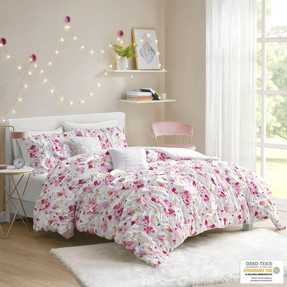 Ruched Comforter Set Pink Full/Queen Olliix.com