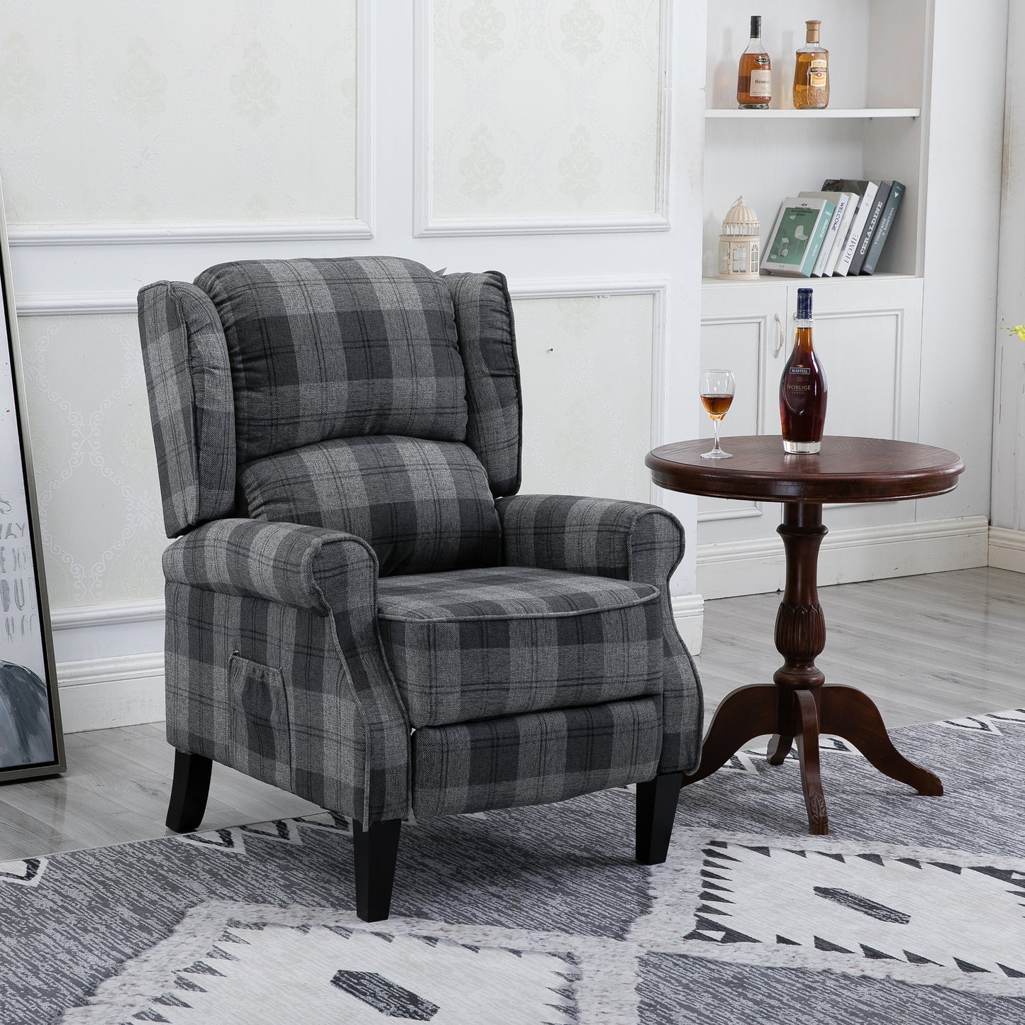 Vintage Armchair Sofa Comfortable Upholstered leisure chair / Recliner Chair for Living Room(Grey Check) House to Home Furnishings LLC