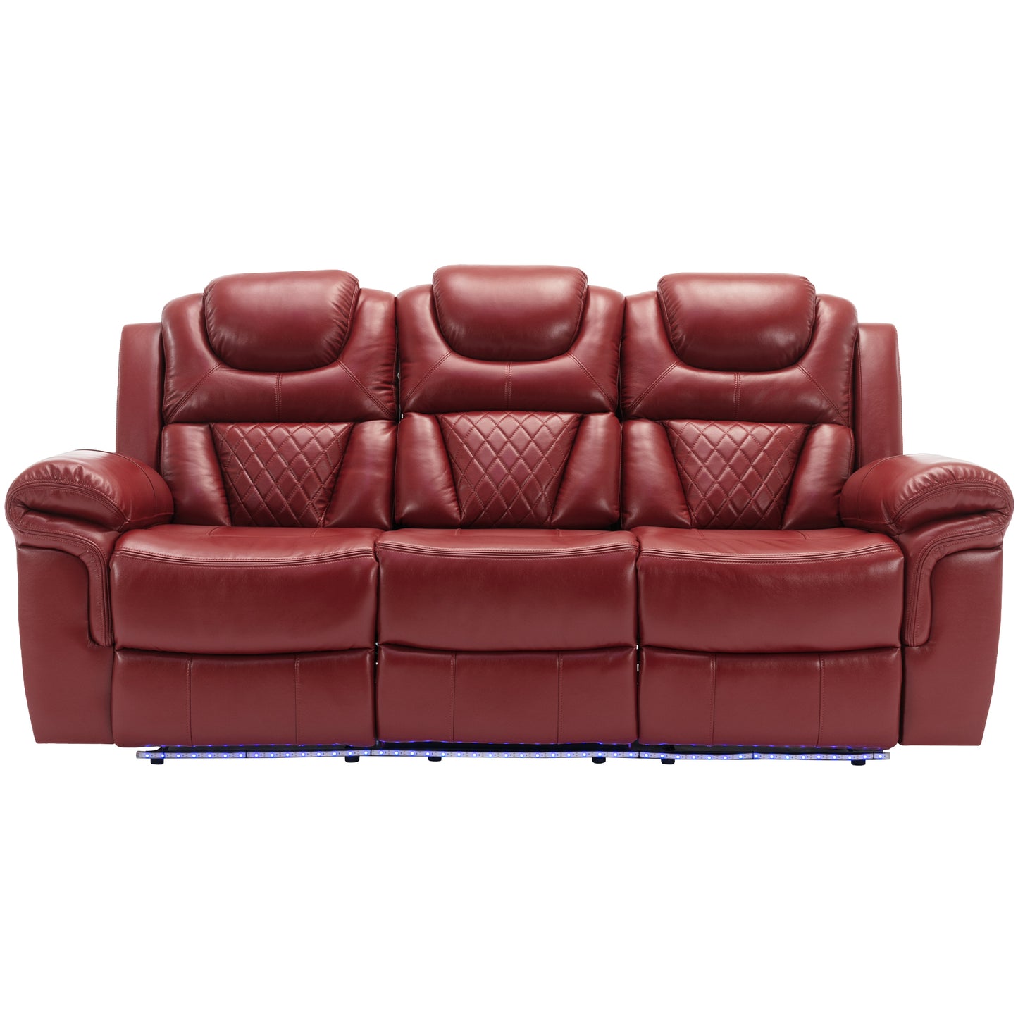 3 Pieces Recliner Sofa Sets Home Theater Seating Manual Recliner Chair with Center Console and LED Light Strip for Living Room, Wind Red House to Home Furnishings LLC