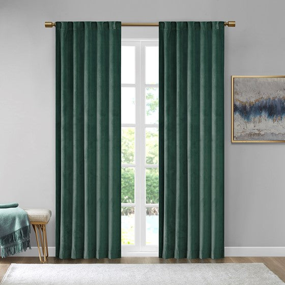 Room Darkening Poly Velvet Rod Pocket/Back Tab Curtain Panel Pair Green Olliix.com