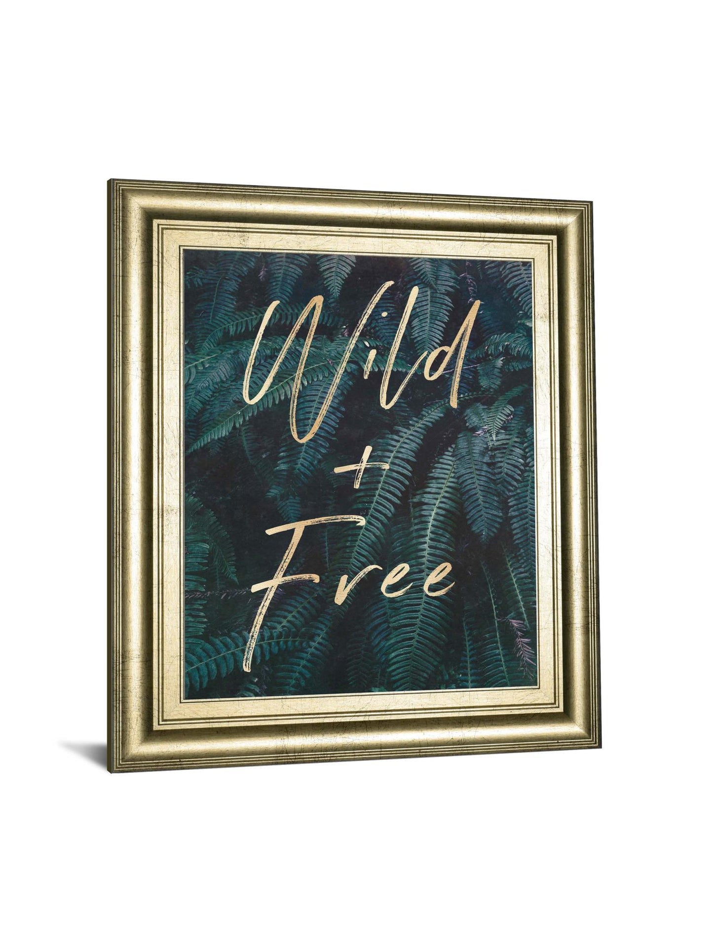 Wild And Free Gold & Green Ferns By Nature Magick - Framed Print Wall Art - Dark Green Classy Art