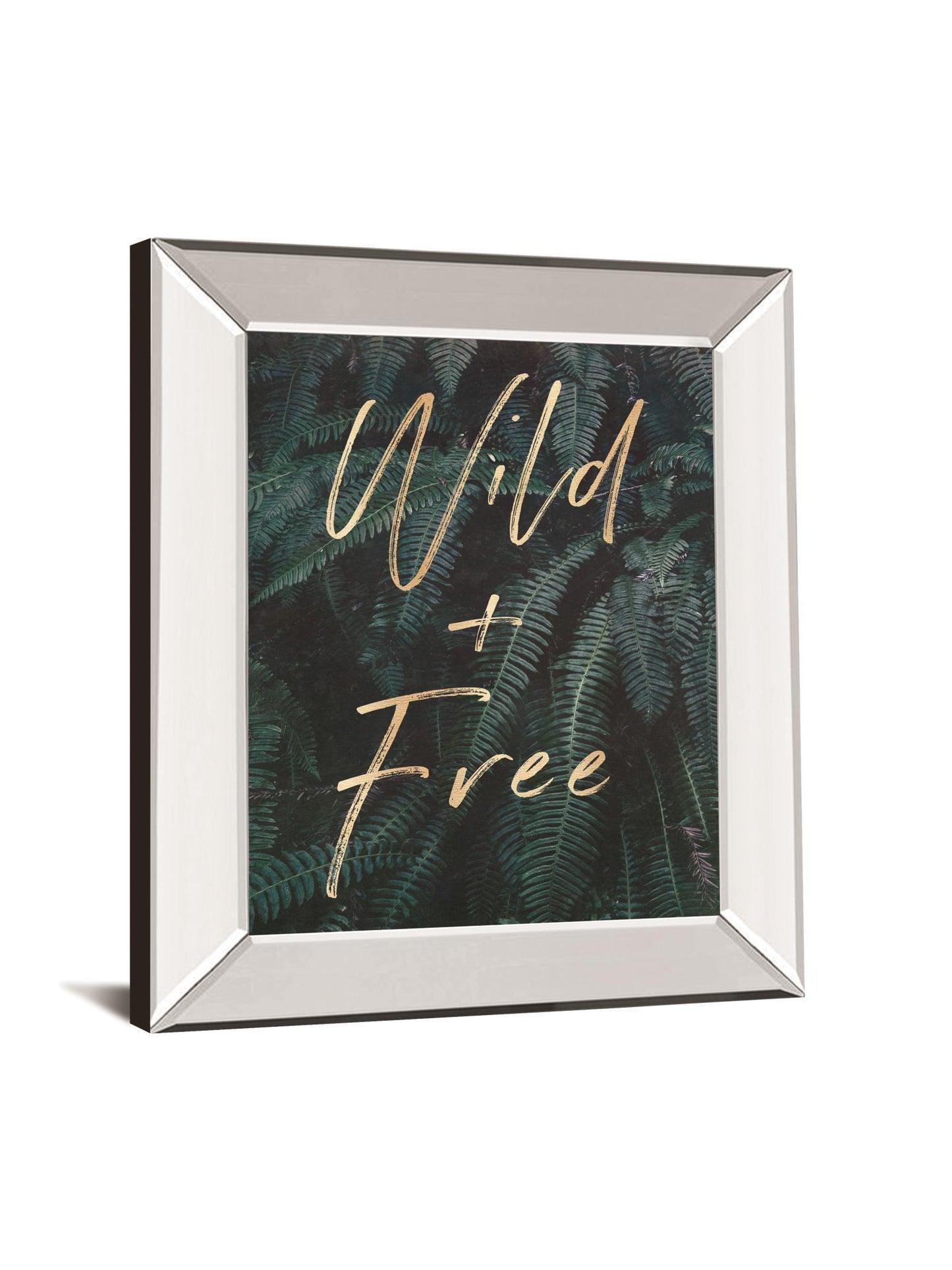 Wild And Free Gold & Green Ferns By Nature Magick - Mirror Framed Print Wall Art - Blue Classy Art