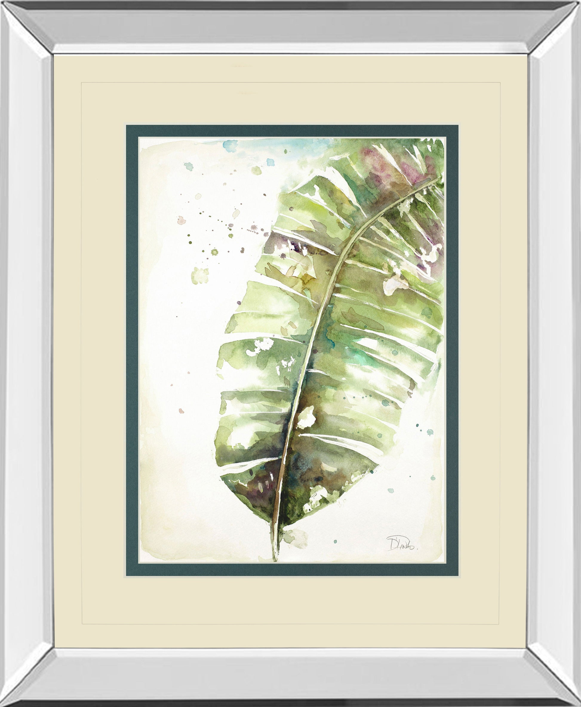 Watercolor Plantain Leaves Il By Patricia Pinto - Mirror Framed Print Wall Art - Green Classy Art