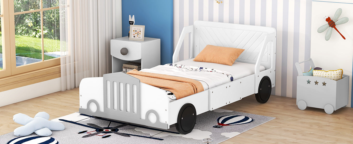 Twin Size Car-Shaped Platform Bed with Wheels,White House to Home Furnishings LLC