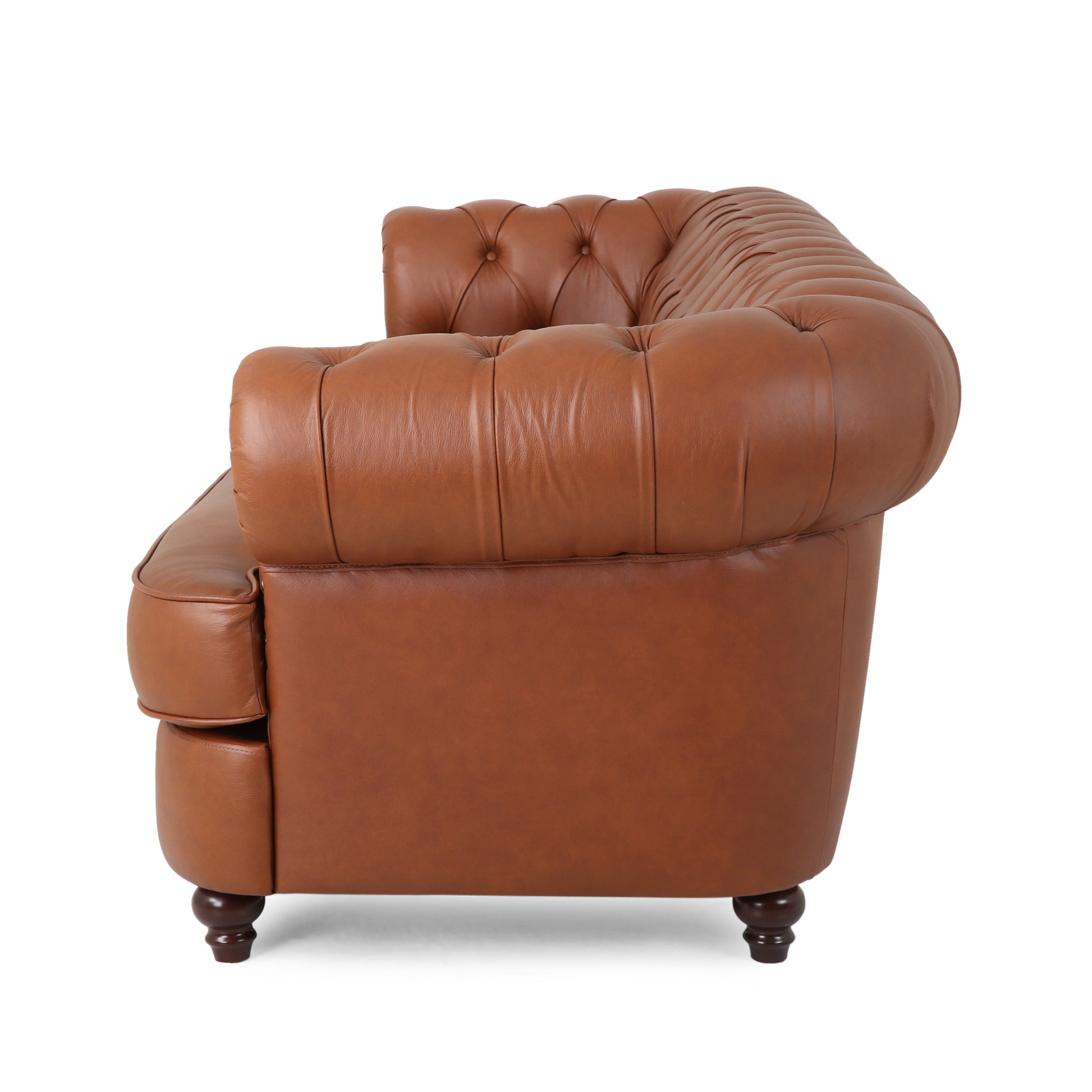 Estella Cognac Nail Head Chesterfield Leather 3 Seater Sofa House to Home Furnishings LLC