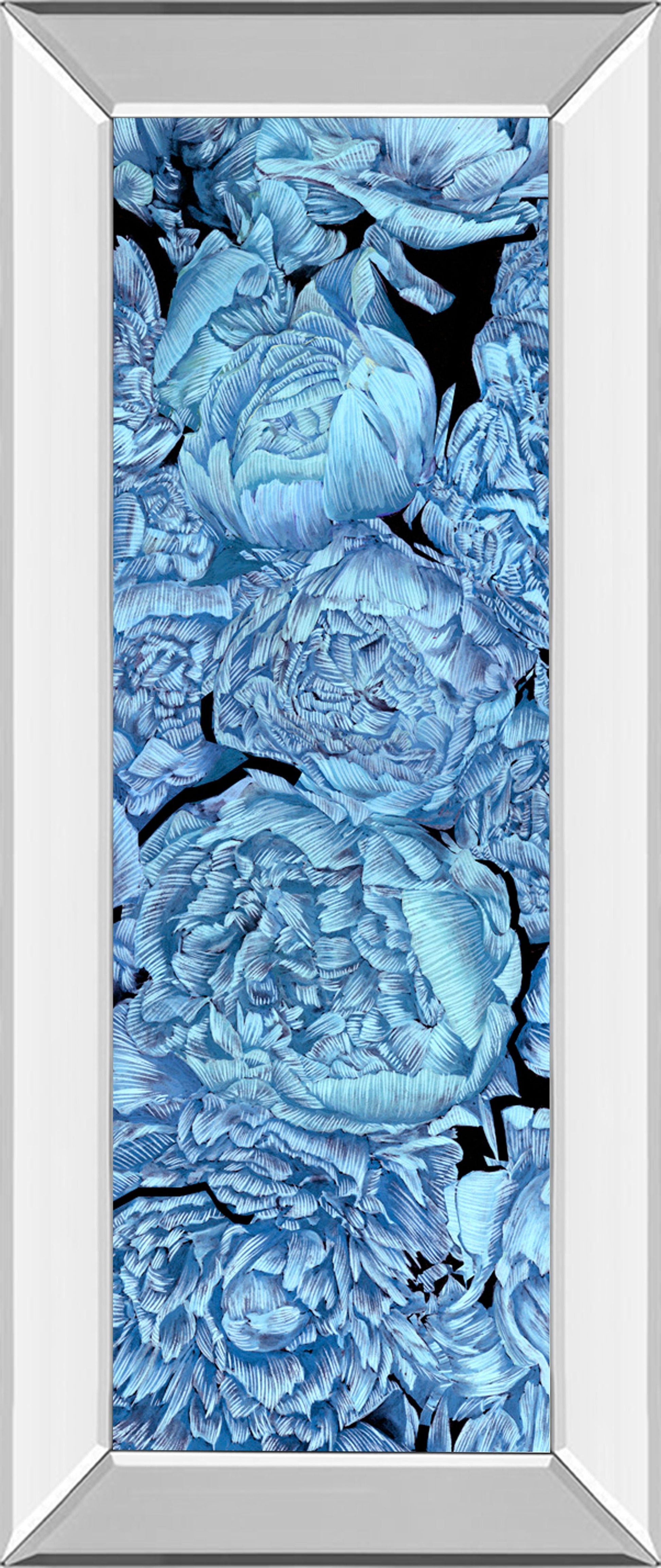 Blue Peonies Il By Melissa Wang - Mirror Framed Print Wall Art - Blue Classy Art