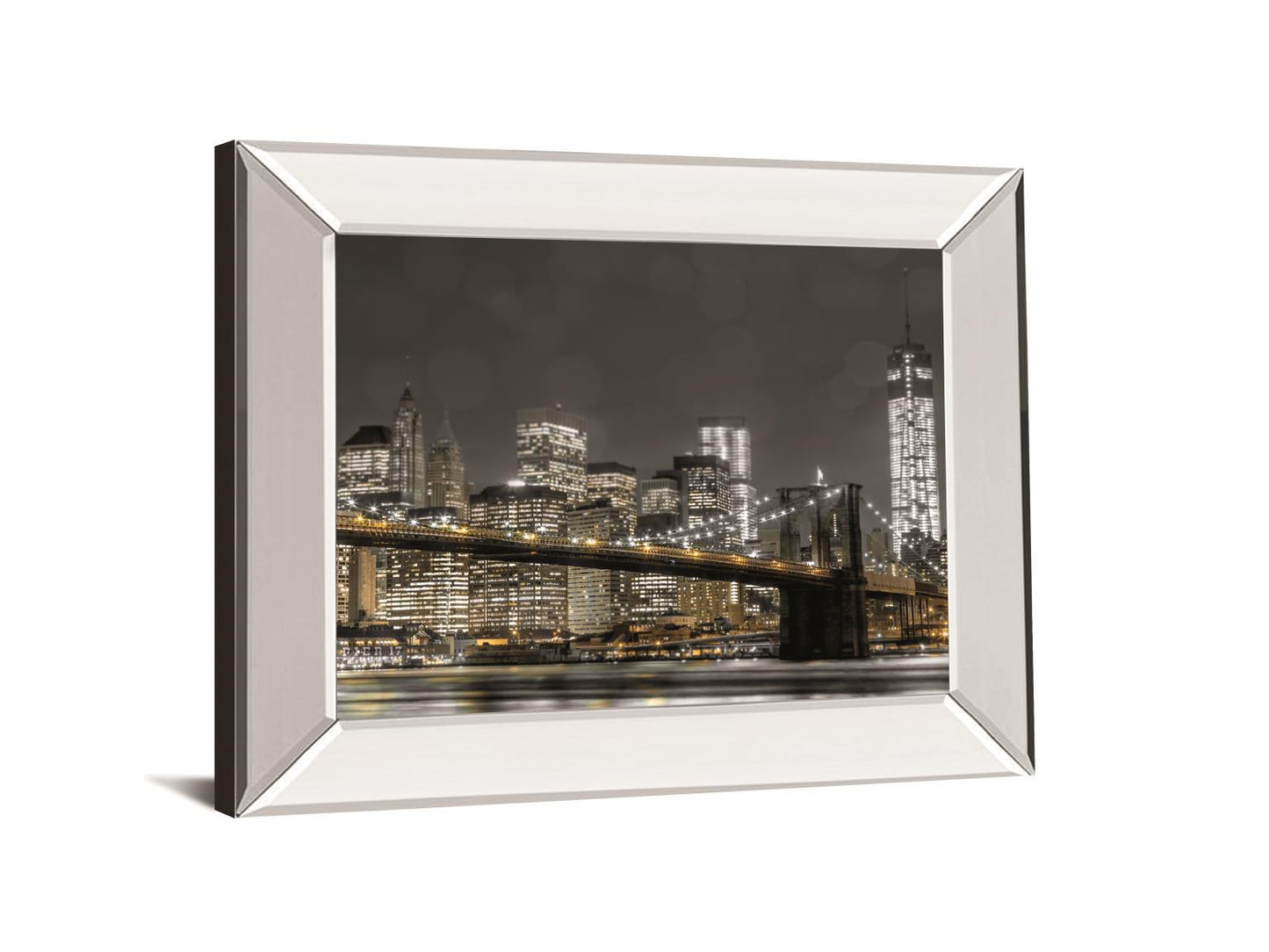 Newyork Lights By Frank, A. - Mirror Framed Print Wall Art - Dark Gray Classy Art