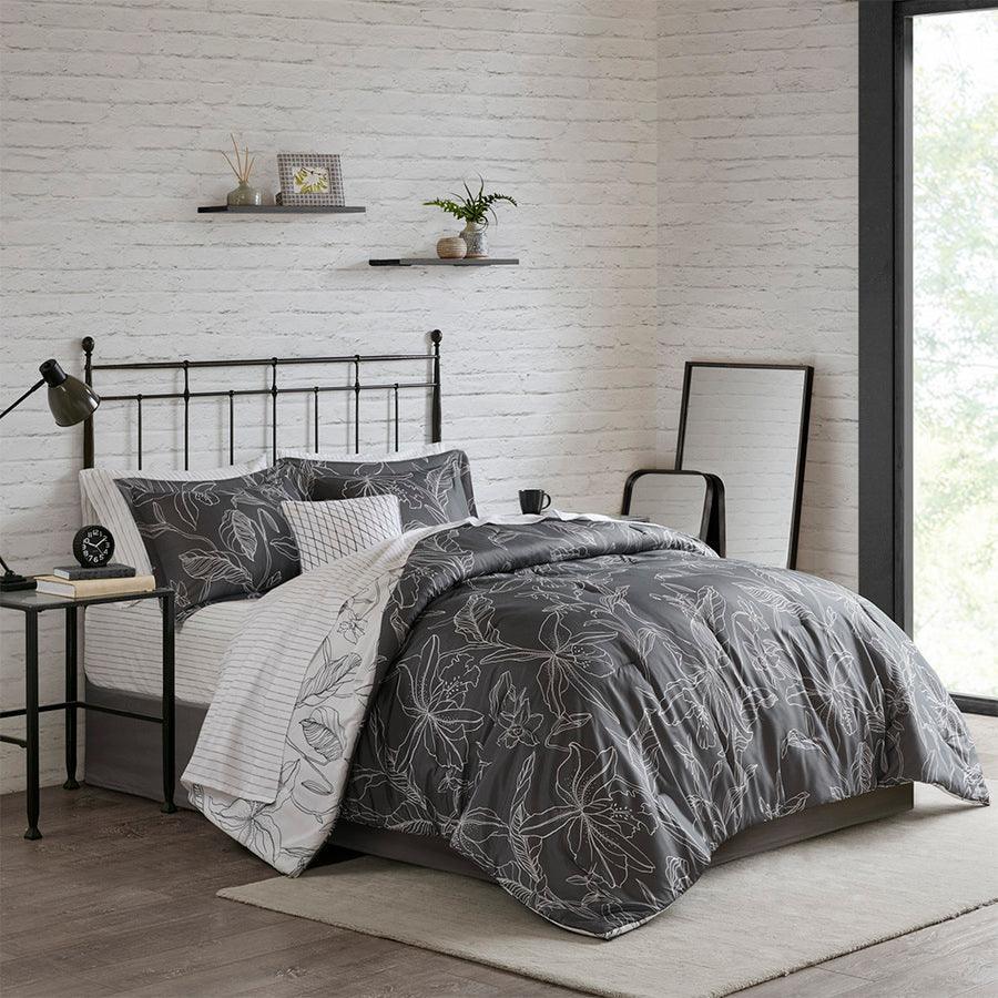 800 Thread Count Cotton Blend Sateen Sheet Set White & Charcoal Full Olliix.com