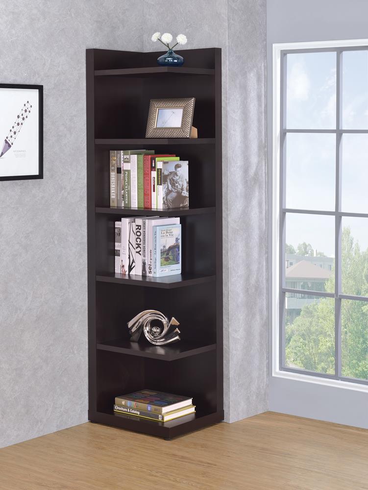 Transitional Cappuccino Corner Bookcase Coaster Z2 Premium