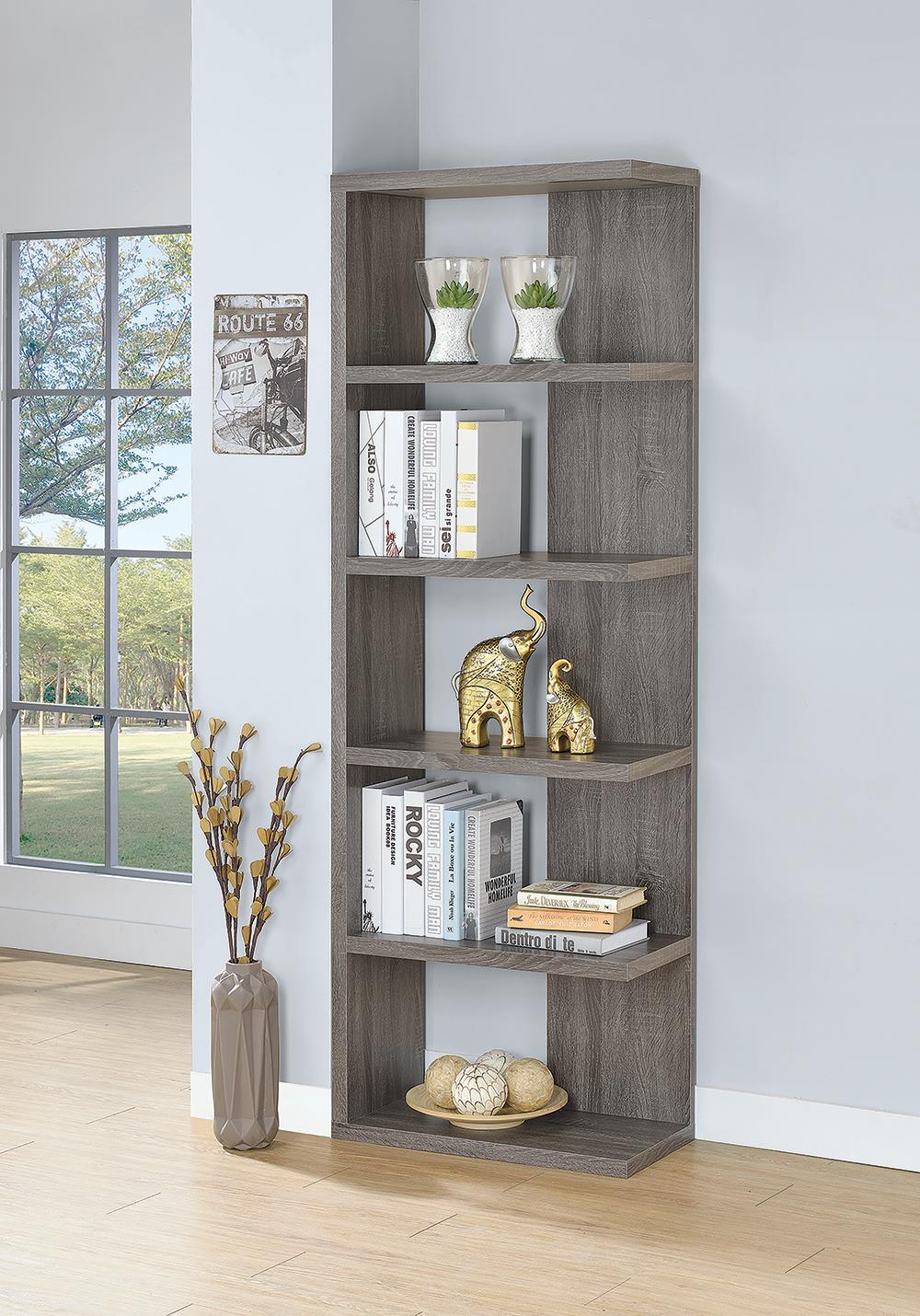 G800553 Contemporary Weathered Grey Five-Shelf Bookcase Coaster Z2 Premium