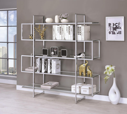 G801304 Contemporary Silver Metal and Glass Bookcase Coaster Z2 Premium