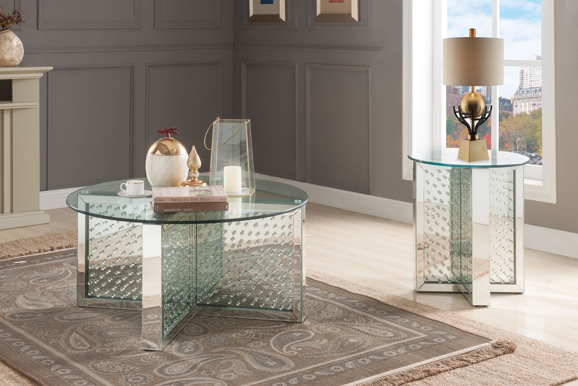 Nysa Mirrored & Faux Crystals Coffee Table ACME East