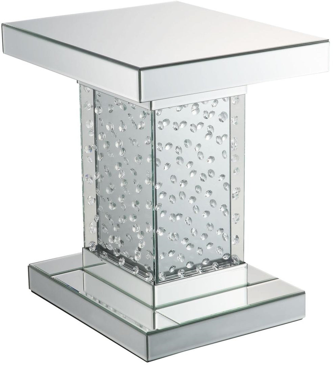 Acme Furniture Nysa End Table in Mirrored & Faux Crystals 80284 ACME East