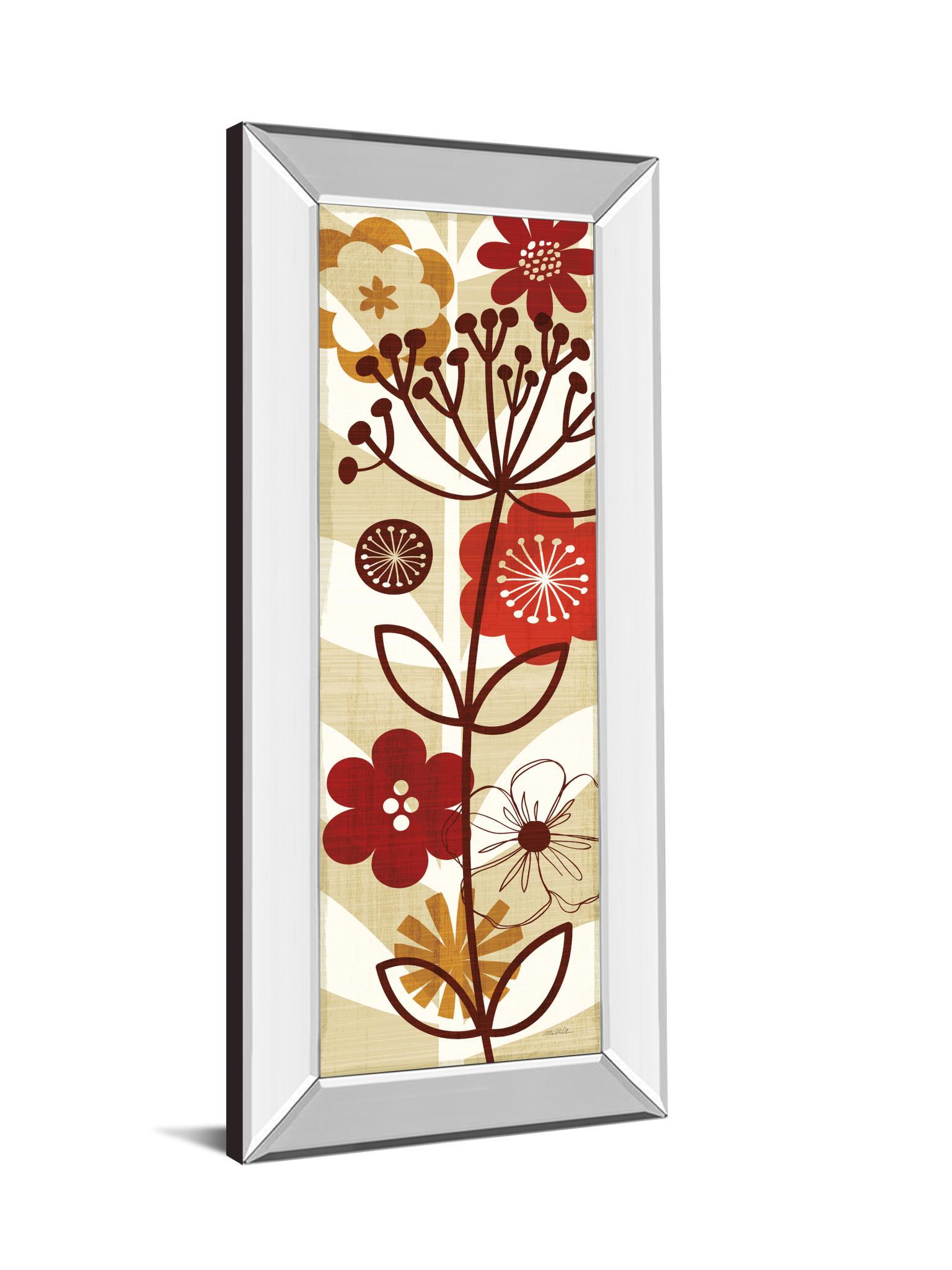 Floral Pop Panel Il By Mo Mullan - Mirror Framed Print Wall Art - Red Classy Art