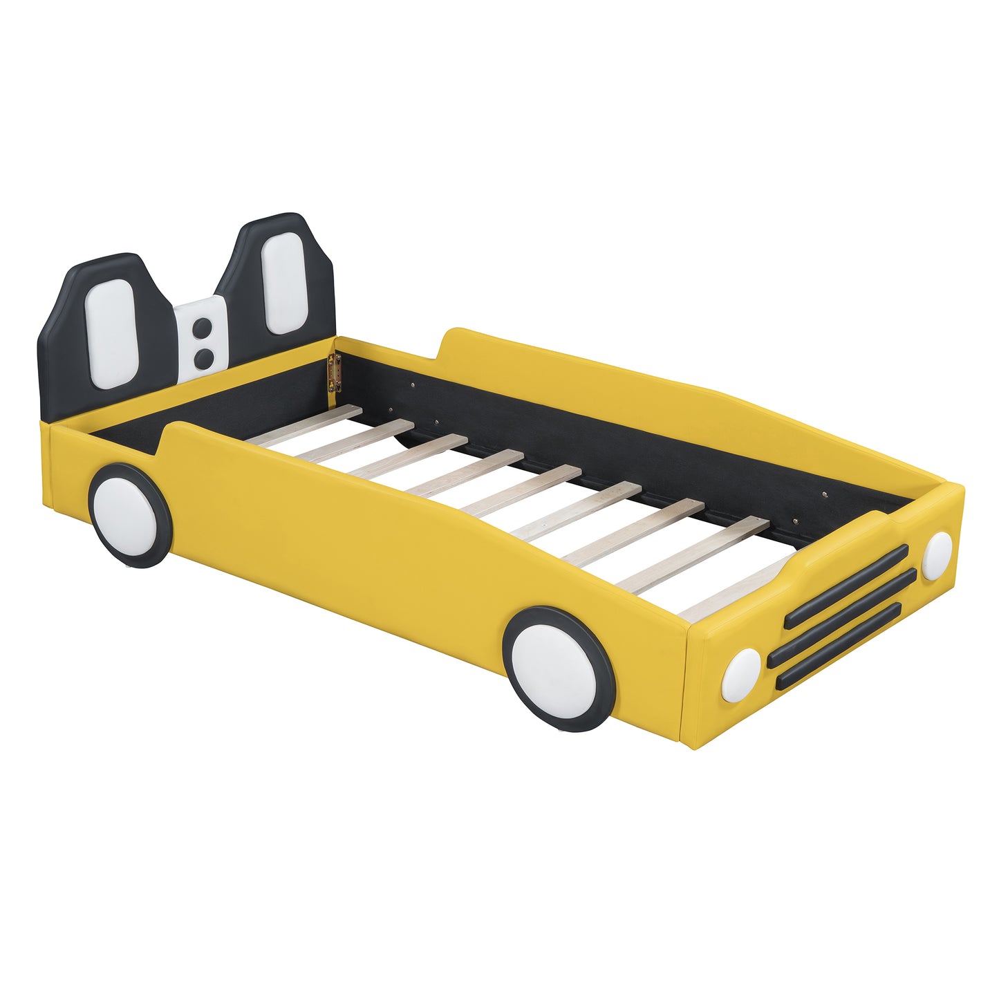 Twin Size Race Car-Shaped Platform Bed with Wheels,Yellow House to Home Furnishings LLC