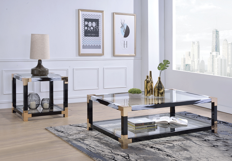 Lafty White Brushed & Clear Glass Coffee Table ACME East