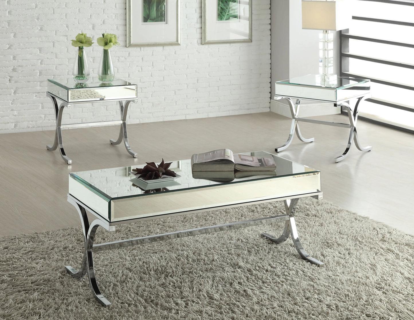 Yuri Mirrored Top & Chrome Coffee Table ACME East